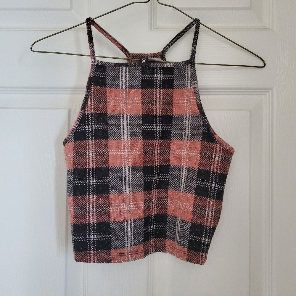 H&M Black and Pink Plaid Top